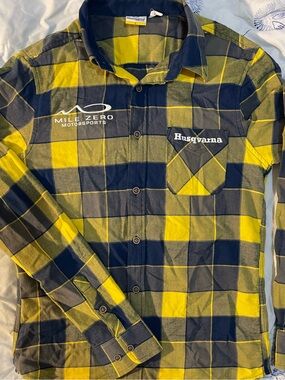 Husqvarna Motorcycles Plaid Flannel Button Up Shirt NWOT Mile Zero Motorsports S
